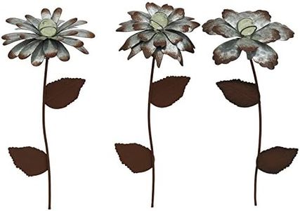 CEDAR HOME Galvanized Floral Garden Stake Outdoor Glow in Dark Plant Pick Water Proof Metal Stick Art Ornament Decor for Lawn Yard Patio, 4"W x 1.5"D x 13.8"H, 3 Set