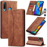 Jasonyu Case for Huawei P30 Lite Leather Wallet Flip Cover with Card Holder,Kickstand, Magnetic Closure,TPU Shockproof Phone Case Compatible with Huawei P30 Lite (Brown)