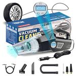 TEXUM TAP-A300 2in1 Portable Air Compressor Tyre Inflator with Car Vacuum Cleaner 150 psi,12V,130 Watts High Power 8000PA Handheld Car Vacuum w/LED Light for Wet/Dry Use, Tyre Inflator
