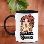 GIFT JAIPUR Drama Queen Black Handle White Ceramic Funnny Quotes Mug- Return Gift for Sister from Brother on Rakhi rakshabandhan bhaidooj Birthday