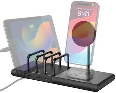 Scosche BaseLynx™ 2.0 Modular Charging System with Qi2 15W Wireless Charger Stand, 5W Charging Pad for AirPods Pro and 60W USB-C Multi Device Vertical Phone Charging Station Compatible w/Apple iPhone