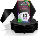 Sonic Acoustics Self-Adhesive 12 Pack Hexagon Acoustic Panels, 14" X 12" X 0.4" High Density Sound Absorbing Panels Sound Proof Insulation Beveled Edge Studio Treatment Tiles-Black