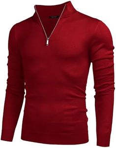 COOFANDY Men Quarter Zip Sweater Classic Fit Knitted Sweater Lightweight Long Sleeve Autumn Pullover Red,Medium