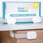 4our Kiddies Child Safety Cabinet Locks for Babies (6 Pack), Child Proof Latches for Cabinets and Drawers Doors, Baby Proofing Cabinet Strap Locks for Cupboard and Closet with 6Pcs Extra 3M Adhesives