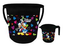 Urbane Home Disney Team Mickey Print Unbreakable Virgin Plastic Bathroom Bucket with Mug Set|Capicity 16 LTR Bucket & 500 ML Mug (Black)