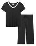 Joyaria Bamboo Pyjamas Cooling Lightweight PJ Set Women Moisture Wicking Sleepwear for Night Sweats (Black, Large)