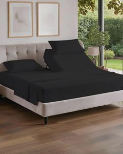 Flex Top Split Head King 4 Piece Sheet Set - Comfy Breathable & Cooling Bed Sheets Set - Hotel Luxury Bedding for Women, Men, Kids, Teens, Boys & Girls - Deep Pockets, Ultra-Soft - Oeko-Tex - Black