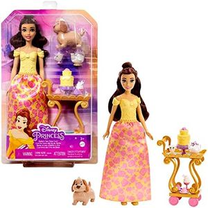 Mattel Princesses Disney Coffret Belle et Son Chariot à Thé, Poupée Belle avec Habillement Brillant, Chariot à thé, Amis et Nourriture, Jouet Enfant, Dès 3 Ans, HLW20
