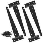 T Strap Hinges 4 Packs, 10 Inch Door Hinges, Shed Door Hinges with Powder Coating, Heavy Duty Hinges, Outdoor T Hinges, Tee Hinges, Black Metal Gate Hinges for Garden Shed, Window, Barn Door