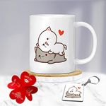 K1Gifts Peach Goma Coffee Tea Mug- Gift for Birthday, Anniversary, Valentine's Day, Husband, Wife, Couple, Friends, Lover, Brother, Beautiful Gift (Mug, 330ml, Keychain with Card) (Combo 1)