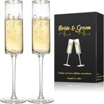 Topsky Bride and Groom Champagne Flutes Set of 2,Mr & Mrs Toasting Glass,Elegant 7oz Square Wine Glasses,Unique Gifts for Wedding,Anniversary,Engagement