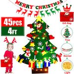 4ft DIY Felt Christmas Tree with Light for Kids Wall 45pcs Detachable Christmas Tree Ornaments Wall Decor Door Hanging Christmas Tree Set with Banner/Storage Bag Xmas Gifts New Year Decorations