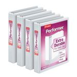 Cardinal Performer 3-Ring Binders, 1", Non-Locking Slant-D Rings, 240-Sheet Capacity, ClearVue Presentation, Non-Stick, PVC-Free, White, 4-Pack (27200)