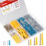 230 Pcs Drywall Anchors and Screws Assortment Kit, 115 Plastic Wall Anchors and 115 Philips Flat Head Screws, 5 Sizes Galvanized Screws and Wall Plug Bolts with Organizer Box