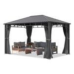TOOLPORT Garden gazebo 3x4 m hardtop steel roof, 4 side panels in grey, poles 9x9cm