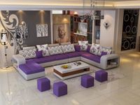 Torque - Allister 12 Seater U Shape Sectional Fabric Sofa Set with 4 Puffy (Left Side, Purple & Light Grey) | Couch for Living Room | 3 Years Warranty