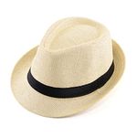 CHIC DIARY Panama Summer Fedora Trilby Straw Sun Hats for Men Women Beach Hat Classic (Beige)