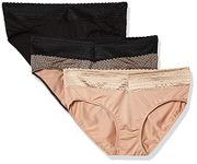 Warner's Women's Blissful Benefits No Muffin Top 3 Pack Hipster Panties, Black/Toasted Almond/Lace Dot Print, S (Pack of 3)