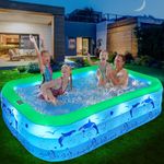 StarOcean Inflatable Pool with Lights,2024 Upgraded Family Inflatable Swimming Pool for KidsAdults,Blow up Pool Solar Powered,Large Kiddie Pool,100"x65"x22''Oversized Thickened Pool for Backyard-Green
