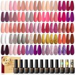 ROSALIND 45+3 Pcs Gel Nail Polish Set,Pink Colors gel polish Set with Base Coat and Glossy & Matte Gel Top Coat Gold Glitter Gel Nail Set Nail Art Salon DIY at Home Manicure Set