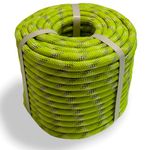 Paxiyu Arborist Climbing Rope (0.47 in x 100 ft), Fluorescent Green Polyester Static Rope with 62-Strand Inner Core for Tree Work, Clothesline, Anchoring, Hammocks, Boating, Towing, Camping