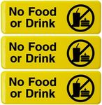 Excello Global Products No Food or Drink Sign: Easy to Mount Informative Plastic Sign with Symbols 9” x 3”, Pack of 3 (Yellow)