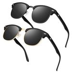 LINVO Semi-Rimless Polarised Sunglasses for Men Women, Retro Half Frame UV400 Protection Driving Shades