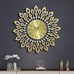 24 Inch Modern Metal Large Wall Clock Decor, Gold Fancy Crystal Wall Clocks Silent Non Ticking, Elegant Wall Clock for Living Room Office Kitchen Decor