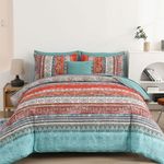 Boho Queen Comforter Set 8 Pieces, Terracotta Comforter Bohemian Striped Bed in A Bag,Soft Microfiber Bedding Set for All Seasons