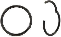 316L Surgical Stainless Steel 18G Sleeper Hinged Hoop Earrings Segment Nose Ring (Black) - 6mm - 8mm - 10mm - 12mm (10mm)