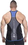 DECISIVE Polyester Casual Style Fitness Gym Stringer Vest, Racer Back Gym Workout Wear for Men (Small 36-Inch Chest, Black and Blue)