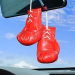 JSCARLIFE Mini Boxing Gloves for Car Mirror, Miniature Punching Gloves Boxing Party Favors Holiday Christmas Ornament Hanging Decoration for Home Car Accessories Bag Keychain (Red)