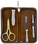 ZOHL Solingen Travel Manicure Set with Self-Sharpening Manicure Scissors In Brown Leather Case Made in Germany (PRE-S44)