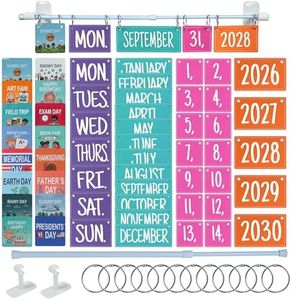 Magnetic Classroom Flip Calendar Bulletin Board Set with Extended No-Stuck Rod | Includes Weather & Holiday Cards | Adjustable Large Daily Calendar Teacher Supplies for Classroom Decor (Rainbow)