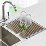 Seropy Roll Up Dish Drying Rack, Foldable Over Sink Mat, Rolling Stainless Steel Kitchen Organization Rack, Gold 17.5"x11.8"