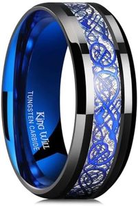 King Will Dragon Blue Celtic Tungsten Carbide/Tungsten Silicone Set Ring Mens Black Wedding Band Polished Comfort Fit (tungsten, 15)