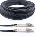 Elfcam® - 60m/196.8ft Outdoor and Indoor Shielded Armored Fiber Optic Cable LC/UPC to LC/UPC OM3 Multimode Duplex 50/125μm LSZH, Black 60 Meters