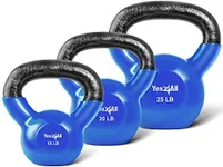 Yes4All Kettlebells 15 20 25 lbs Set Weight Vinyl Coated Cast Iron for Dumbbell Weights Exercises, Gym, Fitness, Full Body Workout Equipment Push up, Grip and Strength Training, Blue