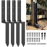 IRONBARBIE Thickened Fence Post Stakes, Metal Fence Post Repair Anchor Kit, Decking Posts, Brackets Mender for Repair Leaning 4x4/6x6 Wood Fence Post Support (Thicker 11-Gauge, 4 Pack/Black)