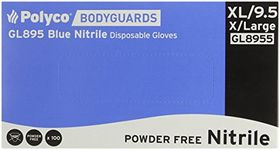 BM POLYCO GL8955 Bodyguards Powder Free Nitrile Disposable Glove, Blue, Extra Large, Pack of 100 -Packaging may vary