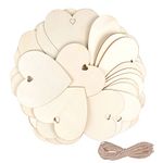 Pinsheng 50 Pieces Wooden Hearts with 10m Natural Twine, 10cm Blank Wooden Heart Embellishments with Holes, Wooden Shaped Heart Set for Parties Anniversaries Wedding.