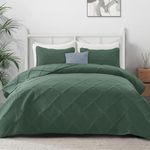 Exclusivo Mezcla Quilt Set Queen Size, Soft Modern Striped Green Full Queen Quilt Bedding Set for All Seasons, 3 Pieces Lightweight Quilt Bedspread Coverlet Set (1 Quilt, 2 Pillow Shams)