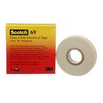 3M Scotch 69 Premium Grade Glass Cloth Electrical Tape, 200 Degree C, 3000 V Dielectric Strength, 66' Length x 1/2 Width, White