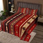 Aztec Quilted Ethnic Tribal Arrow Bedspread,Vintage Southwestern Native Bohemian Coverlet Set Queen,Western Star Quilt Set Exotic Geometric Diamond Stripes Room Decor,Red and Black