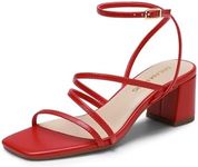 DREAM PAIRS Womens Block Heels 2 inch Strappy Square Toe Dressy Chunky Low Heeled Sandals for Party Wedding Evening,Size 8,Red-Pu,DWUMHS2512