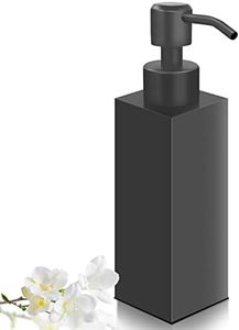 GLUBEE Black Soap Dispenser, Matte Black Stainless Steel Soap Dispenser, Rust-Proof Liquid Hand Dish Soap Dispenser for Bathroom & Kitchen, 8.5 Oz Refillable Countertop Lotion Bottle (Square)