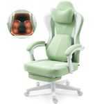 Vigosit Gaming Chair with Heated Massage Lumbar Support, Breathable Fabric Office Chair with Pocket Spring Cushion and Footrest, Recliner High Back PC Chair for Adult, Green