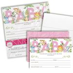 Watercolor Jungle Animals Baby Girl Sprinkle Baby Shower Invitations, 20 5"x7" Fill in Cards with Twenty White Envelopes by AmandaCreation