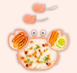 SHALLWIN Crab Silicone Suction Plates for Baby & Toddlers with Feeding Spoon and Fork Set | Microwave & Refrigeration Safe | Non-Toxic Food Grade Silicone Set | Perfect Baby Gift Dinner Set | (Pink)