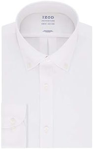 IZOD Men's Dress Shirt Slim Fit Stretch Fx Cooling Collar Solid, New White, 16"-16.5" Neck 34"-35" Sleeve